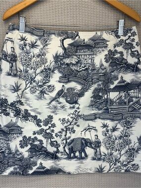 Lauren Ralph Lauren Chinoiserie Toile Print Mini Pencil Skirt Asian Blue Boho XL